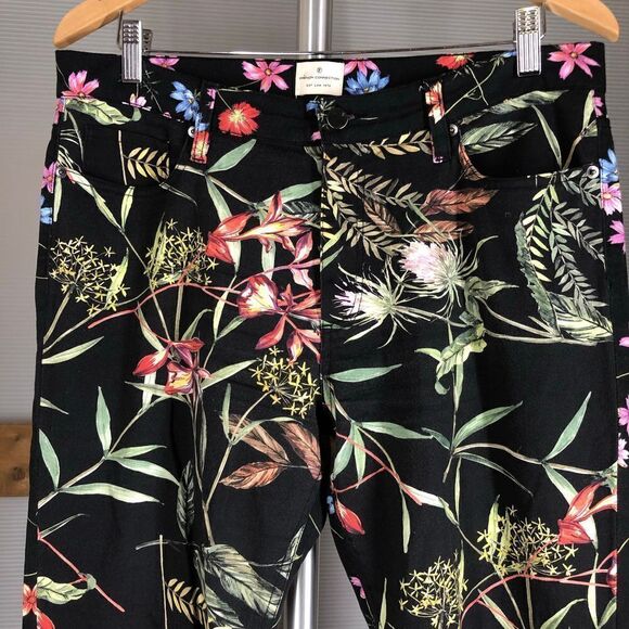 FRENCH CONNECTION Black 2 Prints Floral Midrise Tapered Leg 5 Pocket Jeans Sz 10 - Picture 3 of 8
